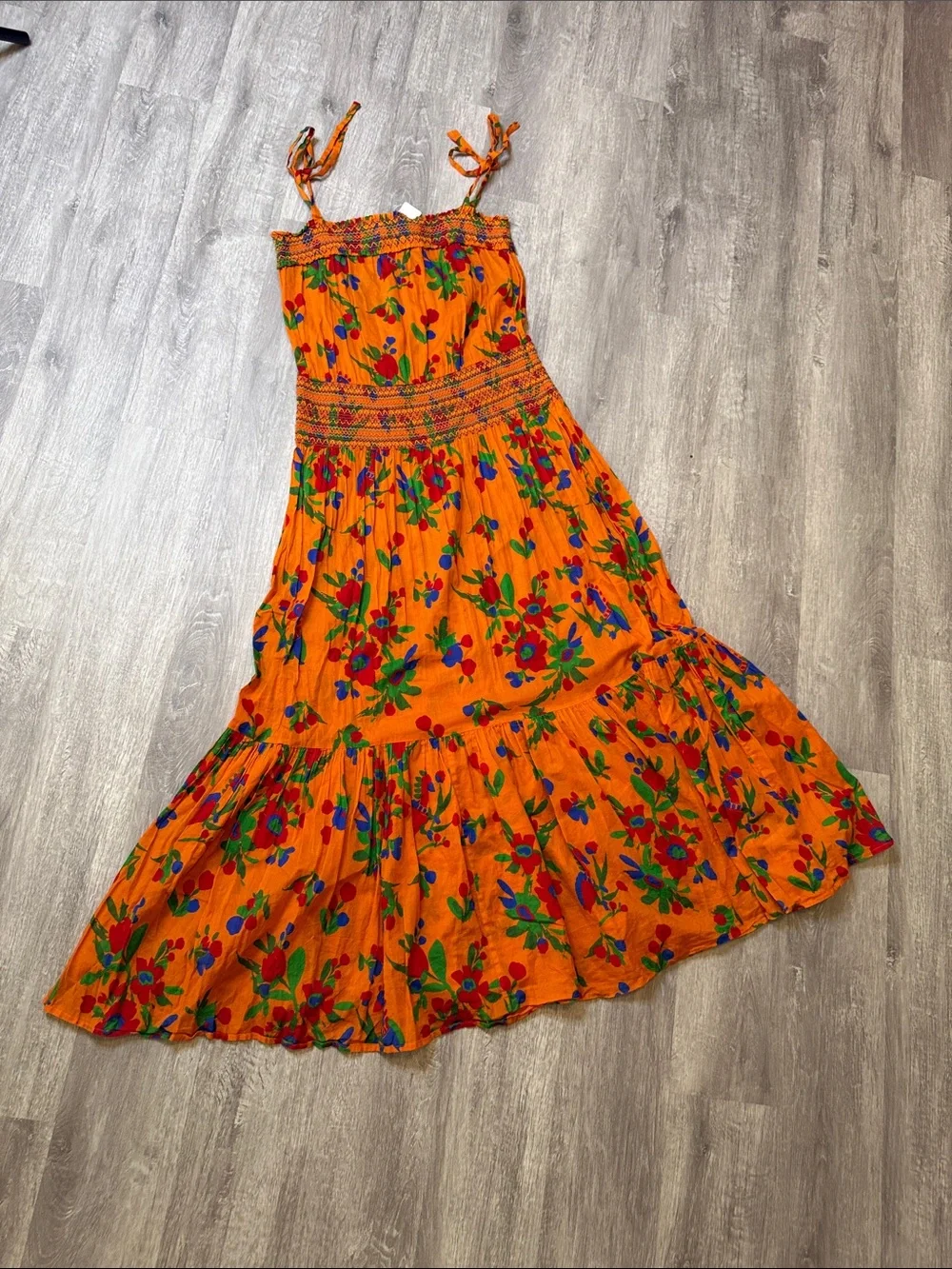Tory Burch Orange Floral Tie-Shoulder Maxi Dress